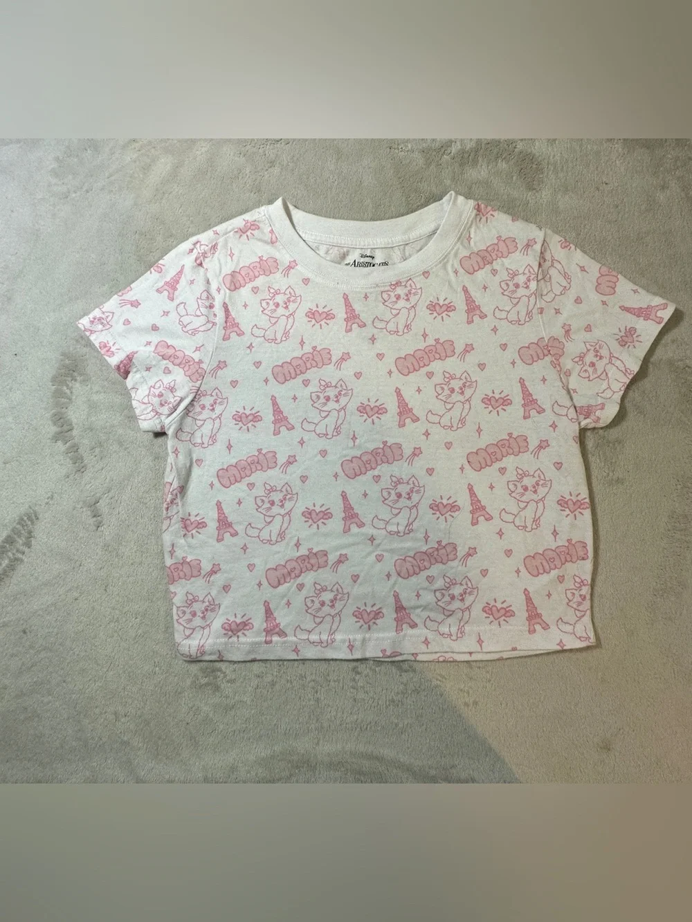 Disney White Short-Sleeve Tee with Pink Paris Cat Print